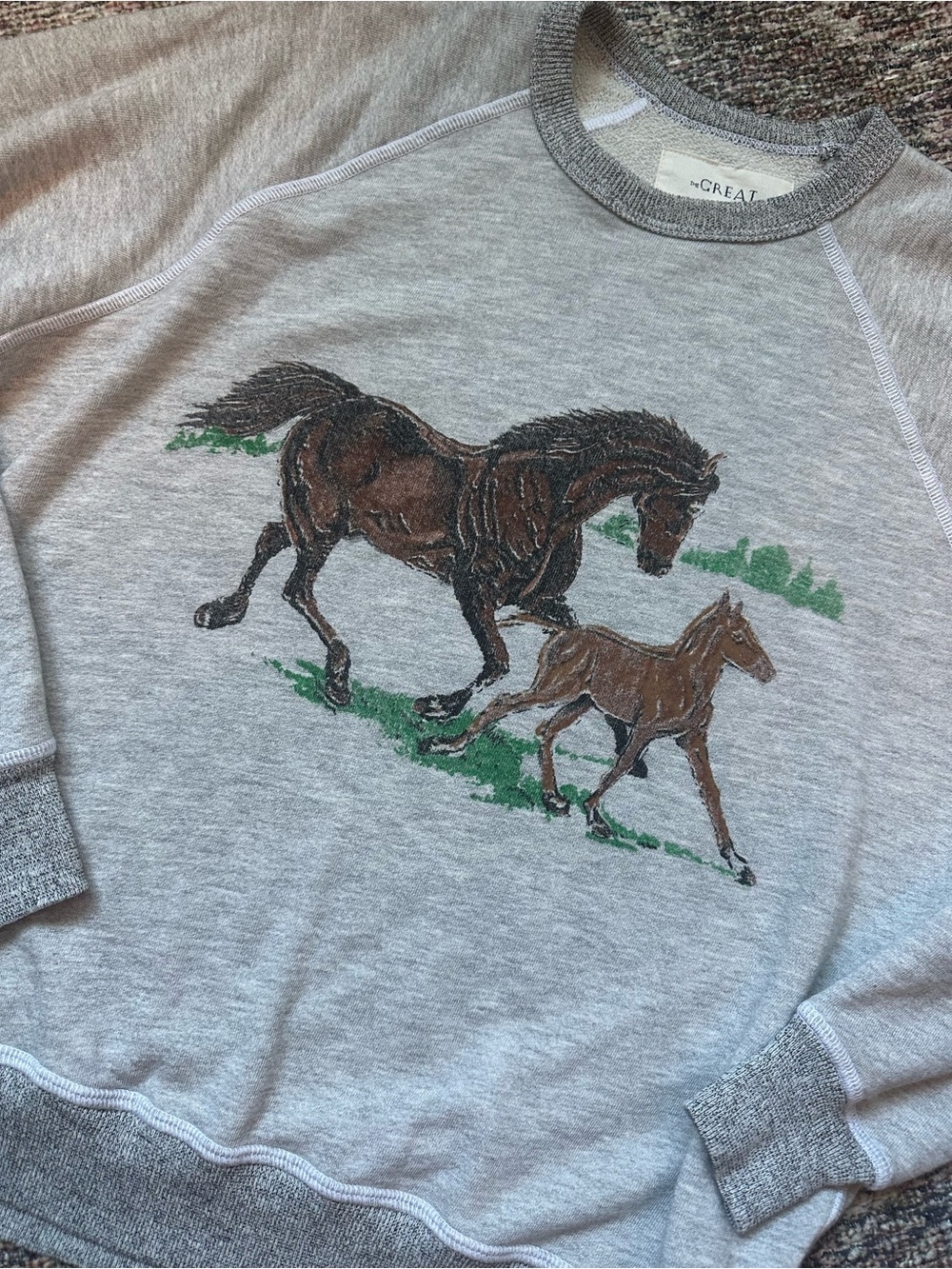 THE GREAT. The College Graphic Sweatshirt in Running Horses - Picture 8 of 9
